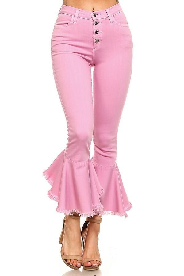 Ruffle Flare Jean in Pink