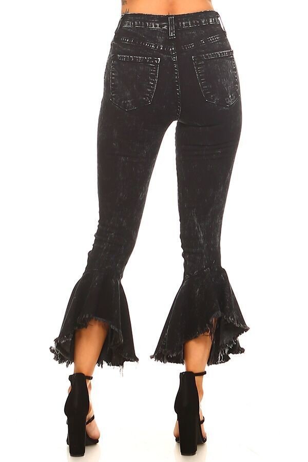 Ruffle Flare Jean in Mineral Black