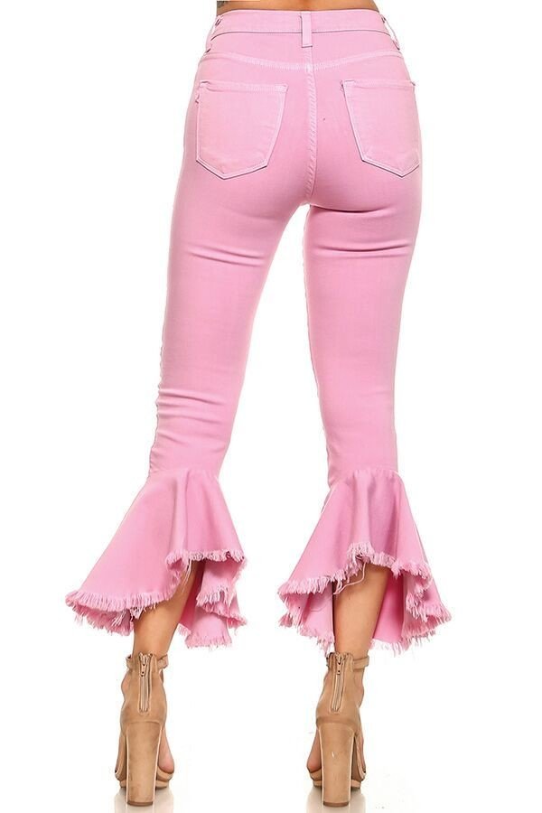 Ruffle Flare Jean in Pink