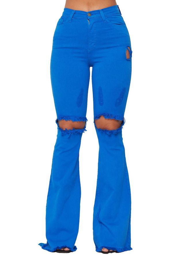 KNEE RIP FLARE JEAN IN ROYAL BLUE