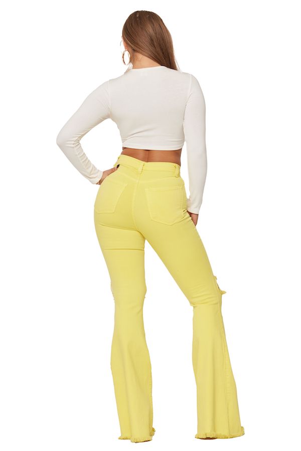 KNEE RIP FLARE JEAN IN YELLOW