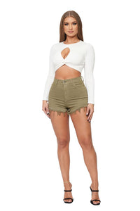 Olive High Rise Denim Short